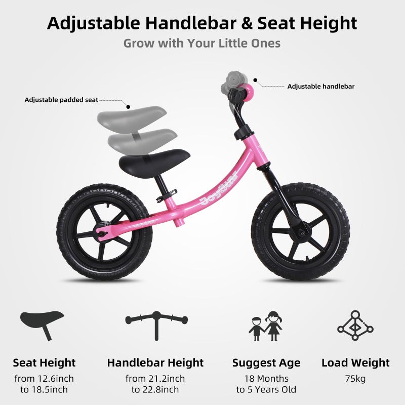 JOYSTAR Toddler Balance Bike 2 Year Old, Age 18 Months to 5 Years Old, No Pedal Bike with Adjustable Handlebar and Seat, Gift for 2-4 Boys Girls Pink - Image 4